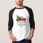 T-shirt Camion Vintage de Noël familial Personnalisé G<br><div class="desc">Aquarelle de Noël Vintage Camion rouge avec arbre de Noël T-shirt personnalisé - Script vert</div>