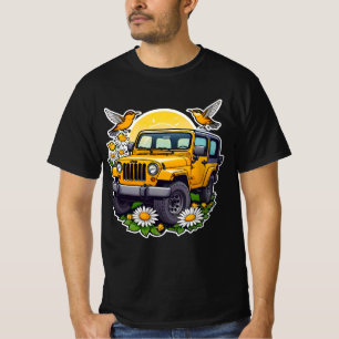 T-shirt Camionnette 4x4 jaune ensoleillé avec marguerites 