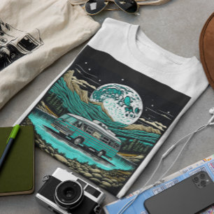 T-shirt Camionnette rétro sarcelle dans les montagnes Rétr