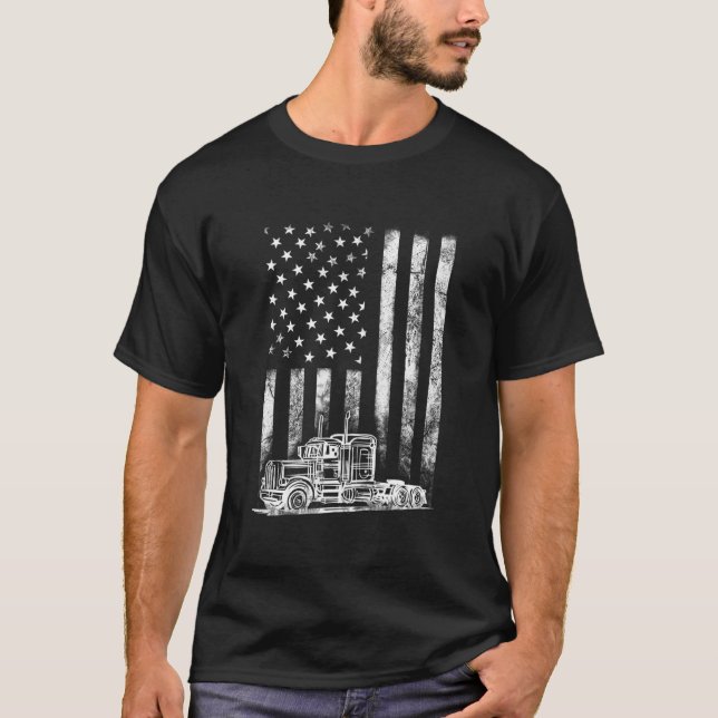 T-shirt Camionneur américain Drapeau Trucker (Devant)