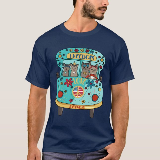 T-shirt camionneur camping chats vintage (Devant)
