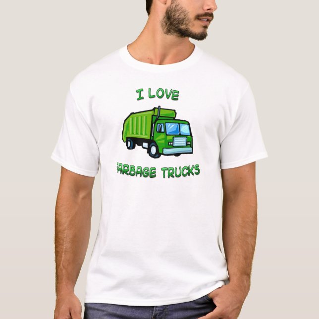 T-shirt camions à ordures d'amour du vert I (Devant)