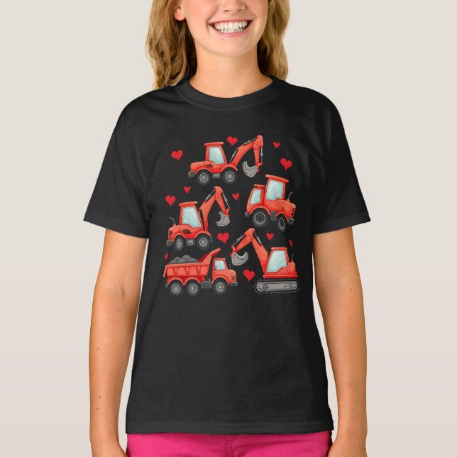 T-shirt Camions de construction de jour Valentines (Devant)