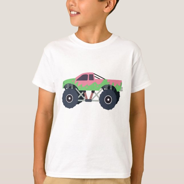 T-shirt Camions Monster Colorés Racing Kids Green (Devant)