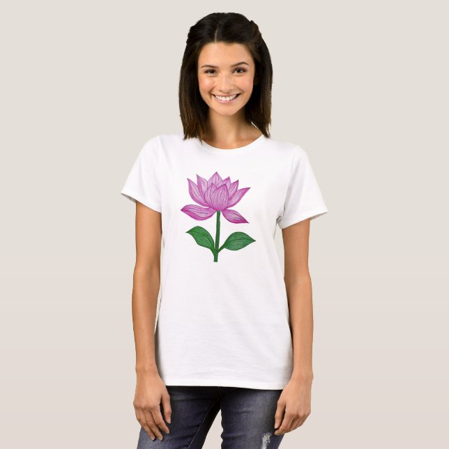 T-shirt Camiseta básia mujer, con flor rosada (Devant entier)