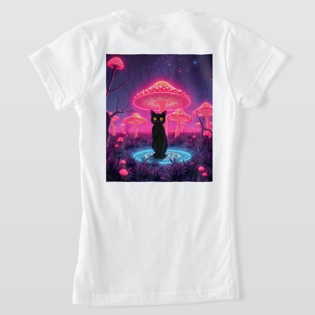 T-Shirt camiseta black cat in the psychedelic world (Couchage Retour)