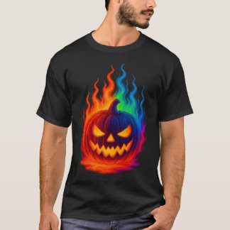 T-shirt Camiseta Calabaza de Halloween en Llamas Arcoíris