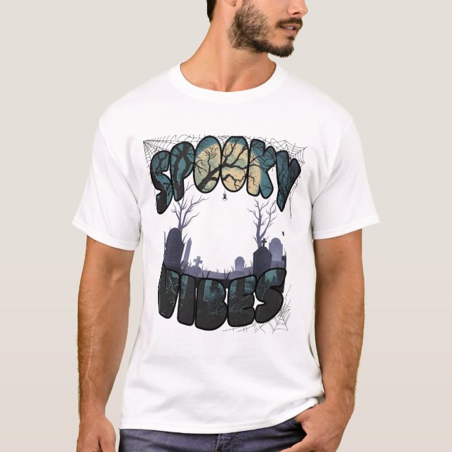 T-shirt Camiseta de Hombre Spooky Vibes Estilo Graffiti (Devant)