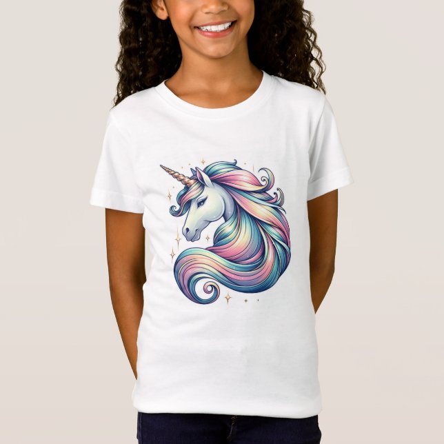 T-Shirt Camiseta de niña, diseño bello unicornio (Devant)