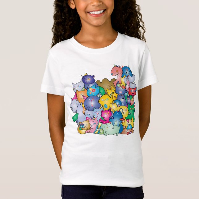 T-Shirt Camiseta feminina infantil com estampa de Gatos (Devant)