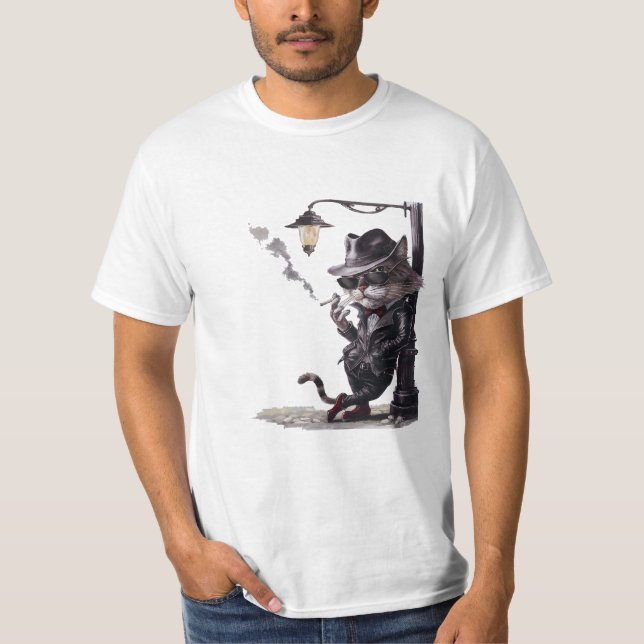 T-shirt camiseta Gato fumador estilo noir (Devant)