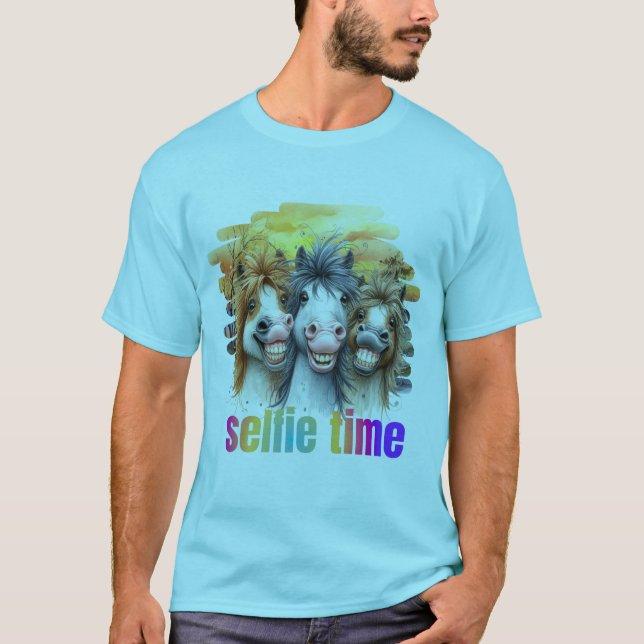 T-shirt Camiseta horse meme – funny horses on a selfie (Devant)