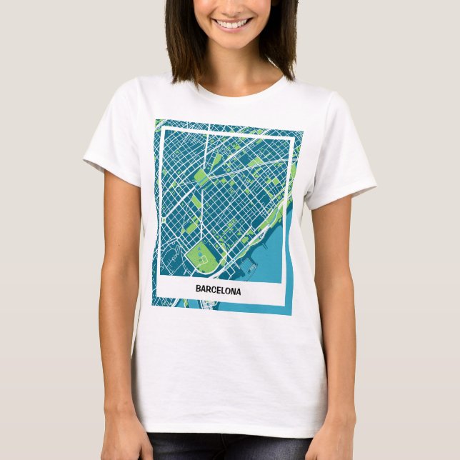 T-shirt Camiseta mapa minimalista Barcelona - Azul-verde (Devant)