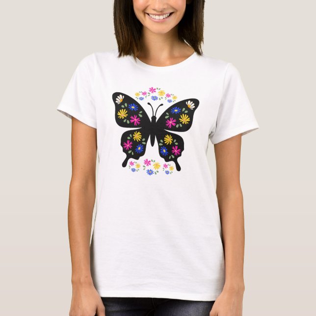 T-shirt Camiseta mariposa con flores multicolor (Devant)