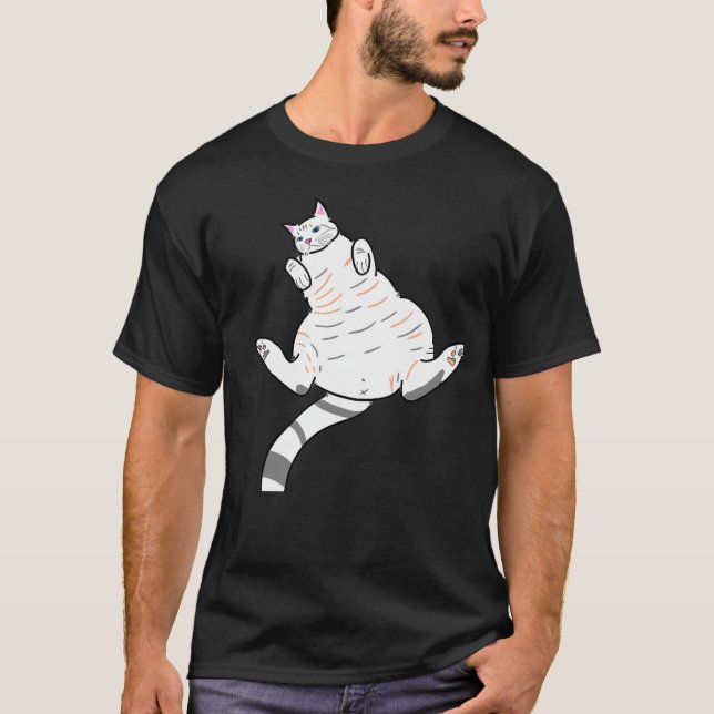 T-shirt Camiseta preta gato branco de barriga pra cima (Devant)