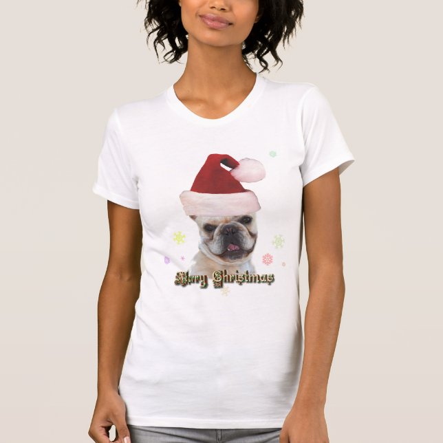 T-shirt Camisole de bouledogue français de Noël (Devant)