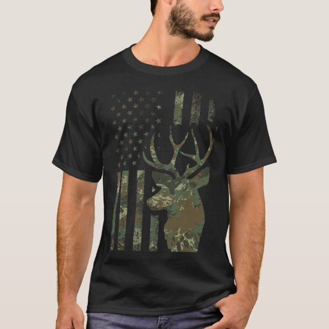 T-shirt Camo American Flag Chasse de canard cadeau pour El (Devant)