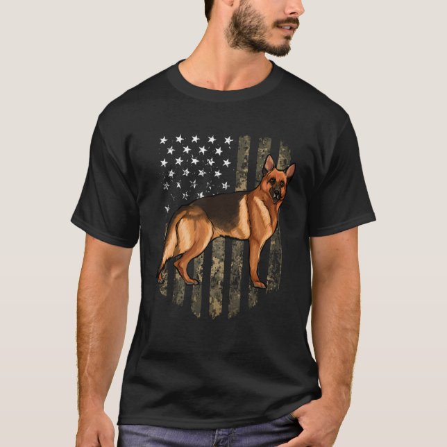 T-shirt Camo American Flag German Shepherd 4th Of July USA (Devant)