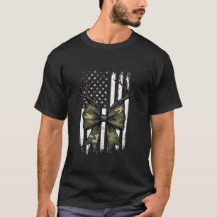 T-shirt Camo Bow Deer Antler drapeau usa Coquette chasse W
