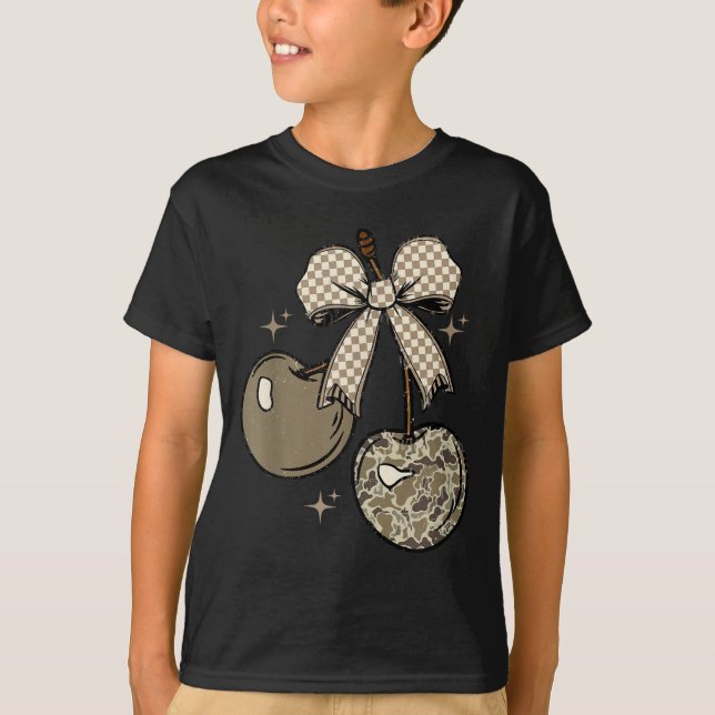 T-shirt Camo Checkered Cherry Bow, Hunting,checkered Patte (Devant)