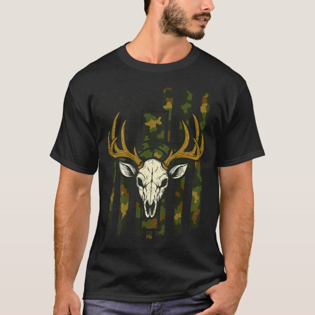 T-shirt Camo Deer Hunting Elk Skull American Flag Youth Bo (Devant)
