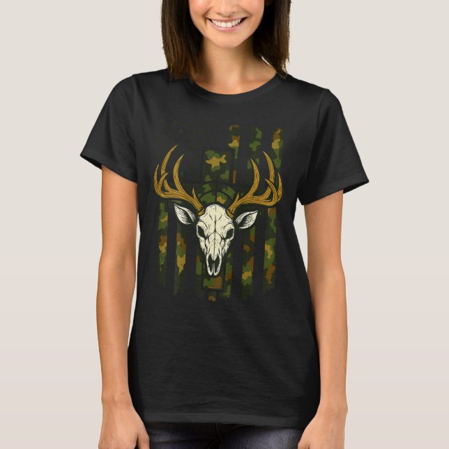 T-shirt Camo Deer Hunting Elk Skull American Flag Youth Bo (Devant)