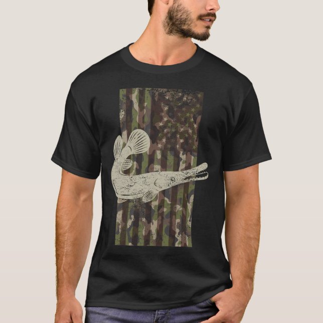 T-shirt Camo drapeau américain Graphisme pêche alligator a (Devant)