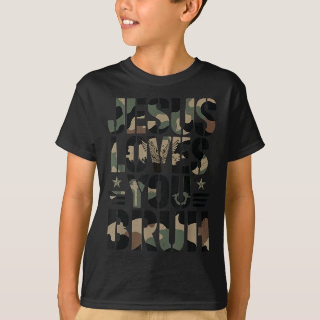 T-shirt Camo Jesus Vous Aime Bruh Camouflage Christian Tee (Devant)