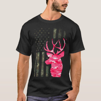T-shirt Camo rose Drapeau Américain Camouflage Buck Chasse