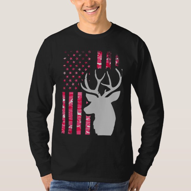 T-shirt Camo rose Drapeau Camouflage Buck Chasse Wo (Devant)