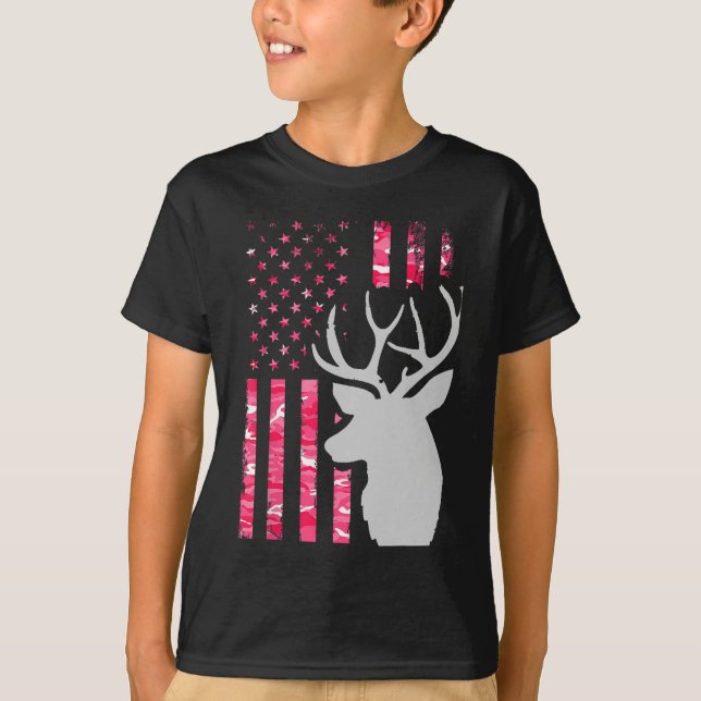 T-shirt Camo rose Drapeau Camouflage Buck Chasse Wo (Devant)