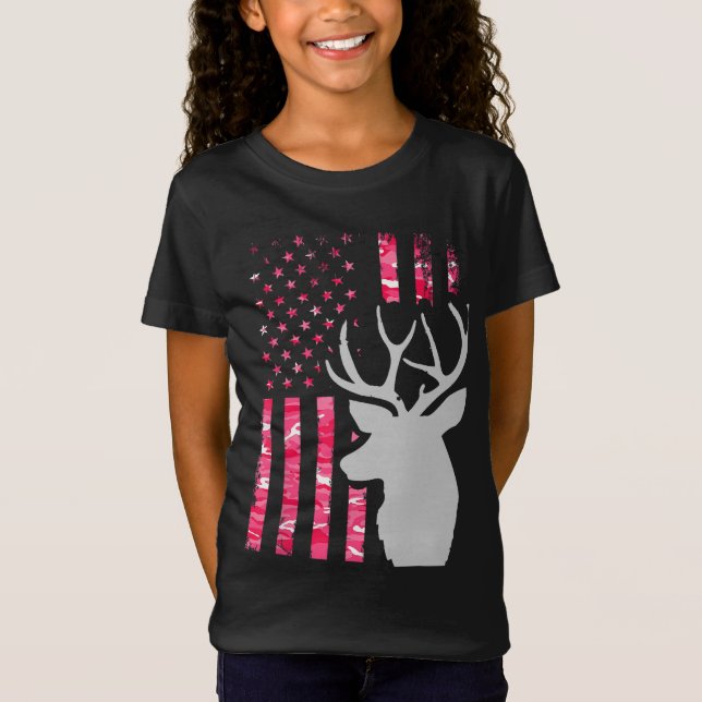 T-Shirt Camo rose Drapeau Camouflage Buck Chasse Wo (Devant)