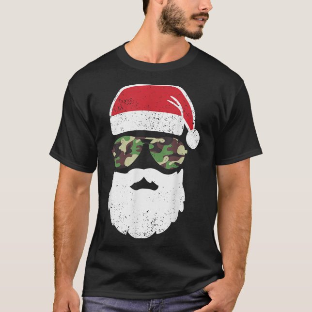 T-shirt Camo Santa Claus Sungles Funny Camo Camo de Noël C (Devant)