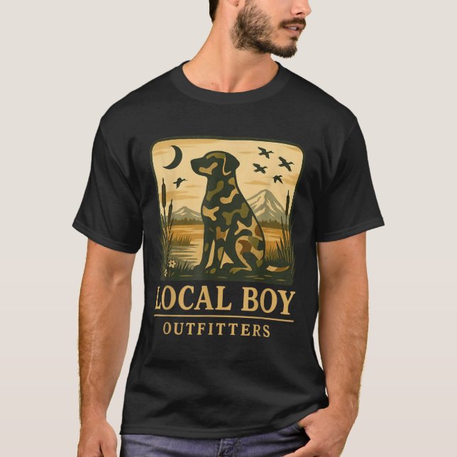 T-shirt Camo Southern Local Boy Duck Hunting Black Lab Out (Devant)