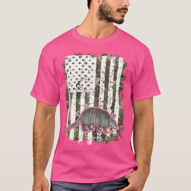 T-shirt Camo Us Drapeau Armadillo Camoflage Chasse Hunter  (Devant)