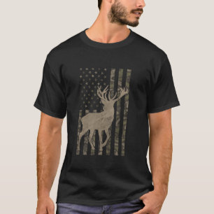 T-shirt Camo US Drapeau Der Elk Buck Camoflage Chasse Chas