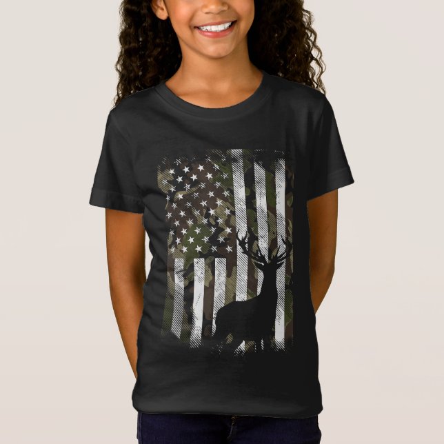 T-Shirt Camo US Drapeau Der Elk Buck Camoflage Chasse Chas (Devant)