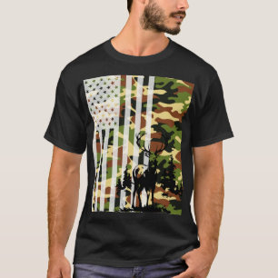 T-shirt Camo US Drapeau Der Elk Buck Camoflage Chasse Chas