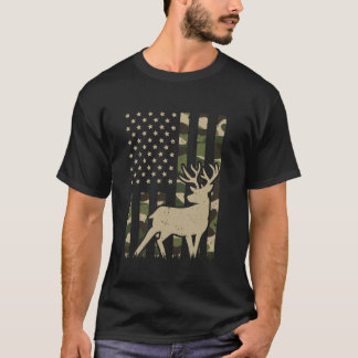 T-shirt Camo US Drapeau Elk Buck Camouflage Chasse Chasse