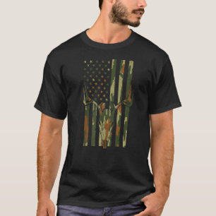 T-shirt Camo US Flag Deer Skull Vintage Hunting Patriotic