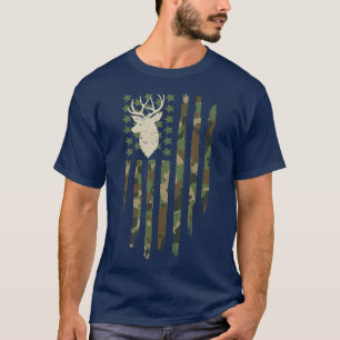 T-shirt Camo USA Drapeau blanc Cerf Buck Camoue Chasse S