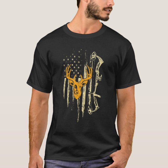 T-shirt Camoflage Drapeau américain Bowhuning Bow Archery  (Devant)