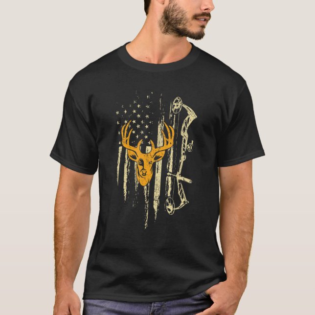 T-shirt Camoflage Drapeau américain Bowhuning Bow Archery  (Devant)