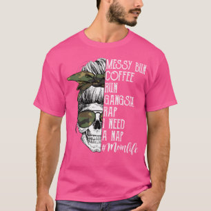 T-shirt Camouflage Crâne Maman Vie Messager Bun Coffee Run