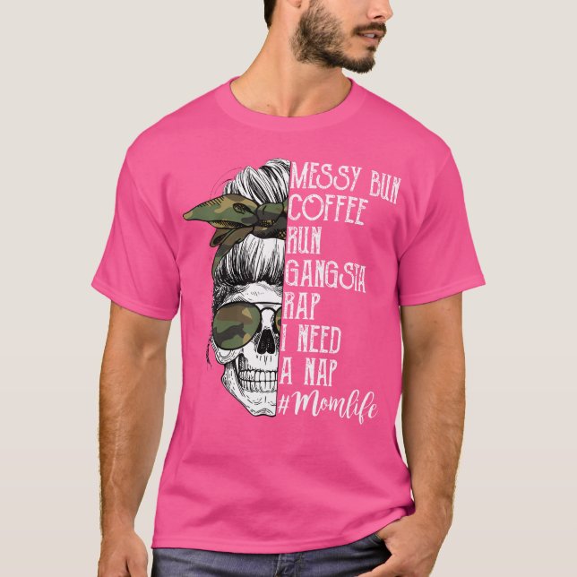 T-shirt Camouflage Crâne Maman Vie Messager Bun Coffee Run (Devant)