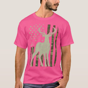 T-shirt Camouflage Drapeau Américain Chasseur de Deer Chas