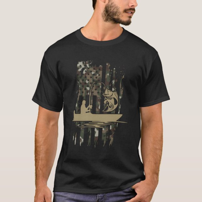 T-shirt Camouflage Pêche Drapeau américain Drapeau US Pêch (Devant)