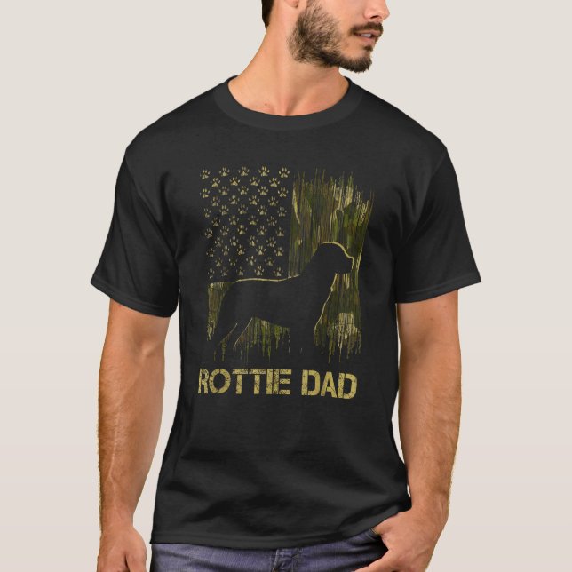 T-shirt Camouflage USA Flag Proud Rottweiler Dog Dad Silho (Devant)