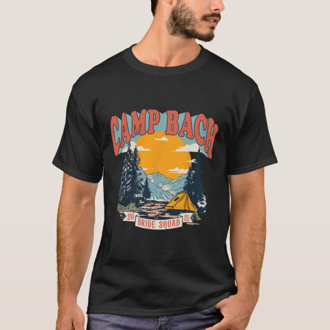 T-shirt Camp Bach Bride Squad 2025 Camping Rétro Bachelore (Devant)
