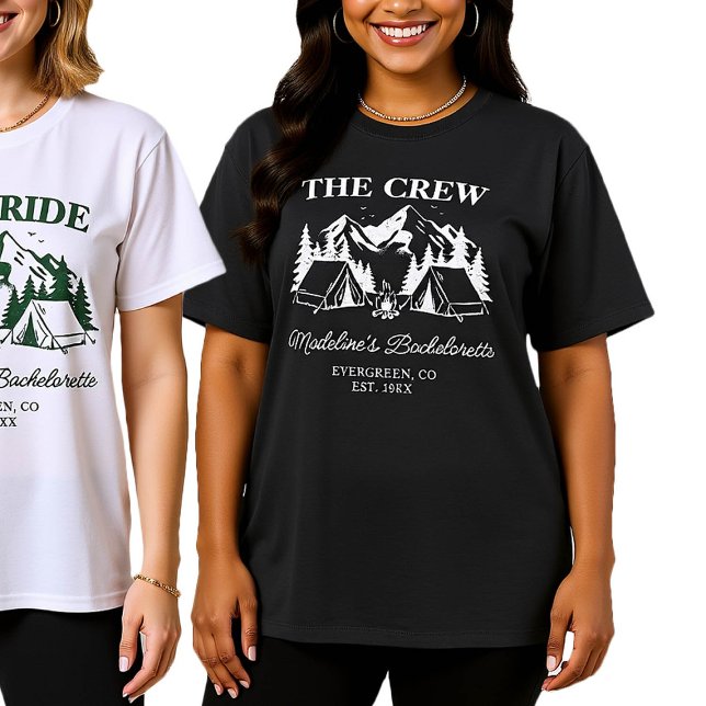 T-shirt Camp Bachelorette Camping Forêt Cabine moderne équ (camp bachelorette bridesmaid crew shirts camping glamping elegant modern classic)
